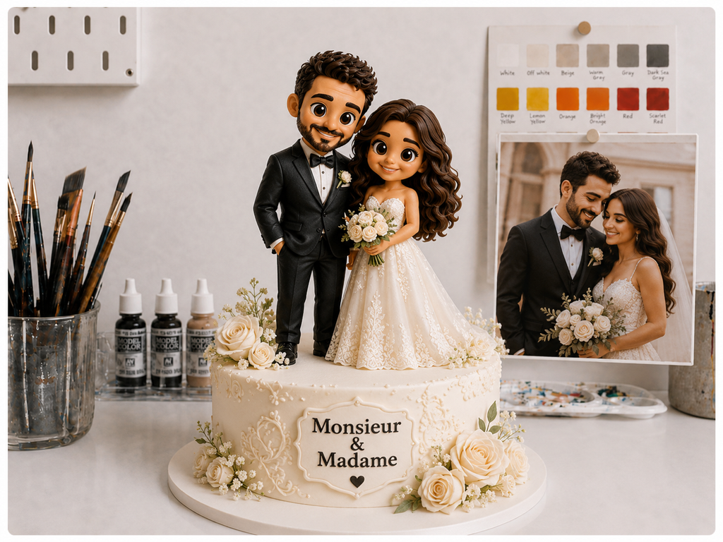 Figurine Personnalisée Mariés | Cake Topper de Mariage d'après Photo | Cadeau de Mariage Unique | Mini-Moi 3D (10 CM, 1 personne)